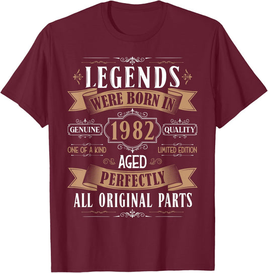 Legends Born in 1982 43rd Birthday 43 Years Old Bday Men T-Shirt - T-Shirt | Maroon