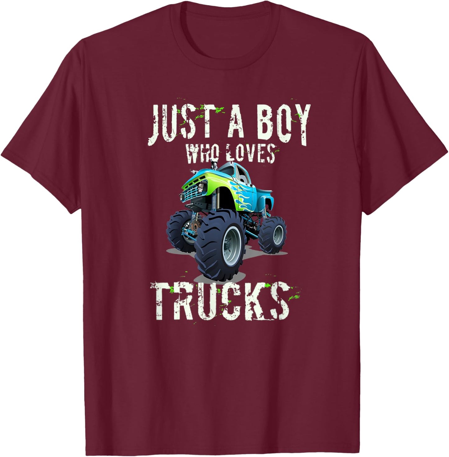 Kids Monster Truck T Shirt Gift Just a Boy Who Loves Trucks T-Shirt - T-Shirt | Maroon