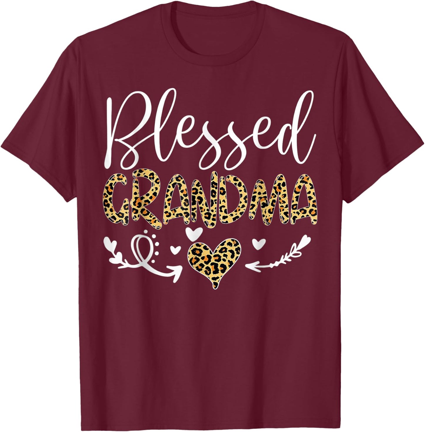 Leopard Blessed Grandma For Grandmother Granny Mimi Mother T-Shirt - T-Shirt | Maroon