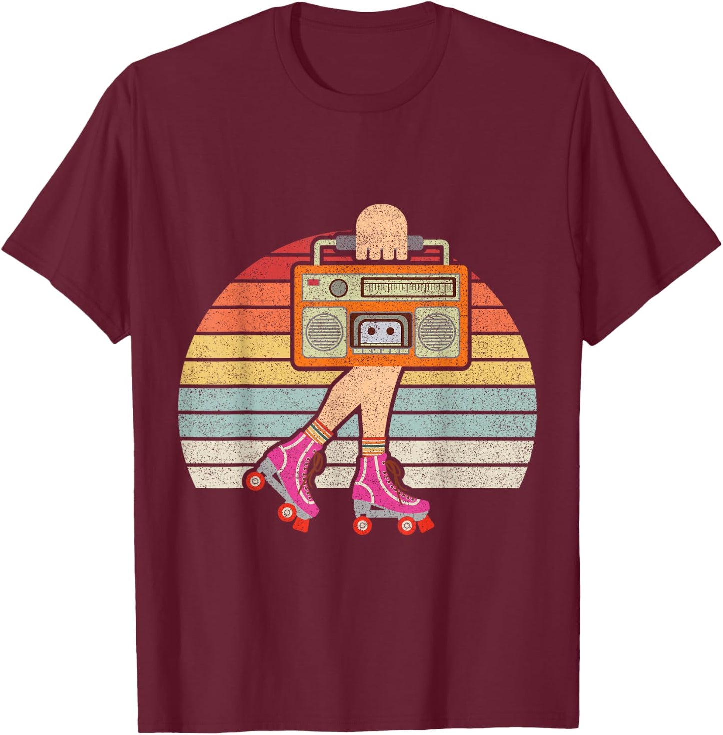 Vintage Retro 80's Rollerskates Roller Skating Disco Girl T-Shirt - T-Shirt | Maroon