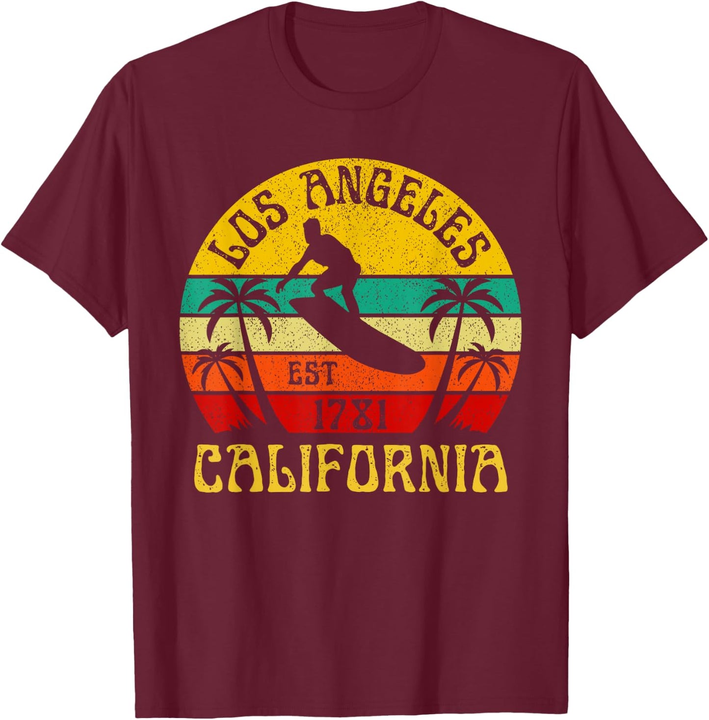 Los Angeles California Beach Surf Summer Vacation Vintage T-Shirt - T-Shirt | Maroon