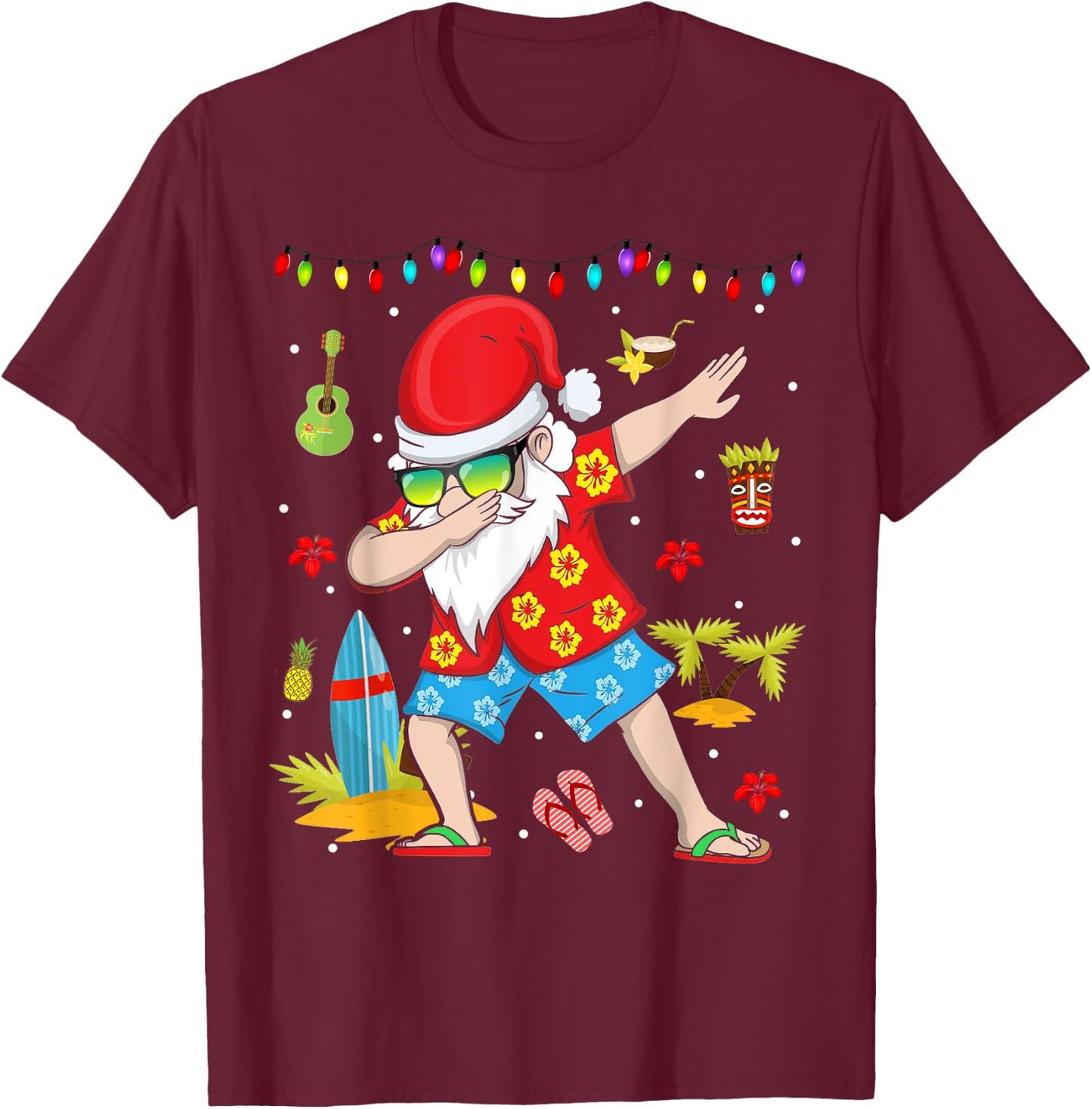 Dabbing Santa Christmas Summer Tropical Hawaiian Surfing Women Kids T-Shirt - T-Shirt | Maroon