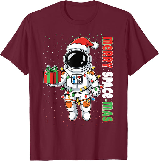 Merry Space-Mas Funny Christmas Santa Astronaut Spaceman T-Shirt - T-Shirt | Maroon