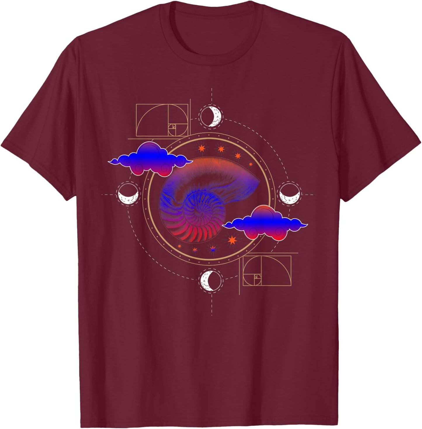 Fibonacci Shell or Golden Ratio and Spiral or Fibonacci T-Shirt - T-Shirt | Maroon