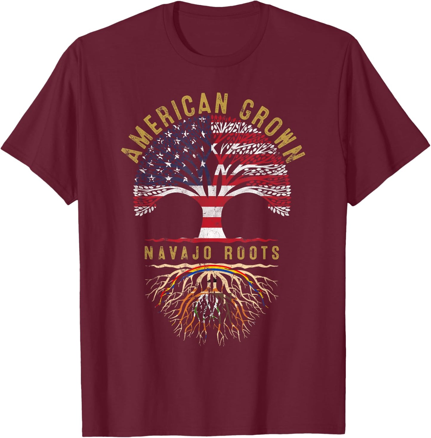 American Grown Navajo Roots Tree Flag Family Heritage T-Shirt - T-Shirt | Maroon