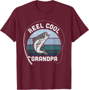 Funny Reel Cool Grandpa Fishing Fathers Day T-Shirt - T-Shirt | Maroon