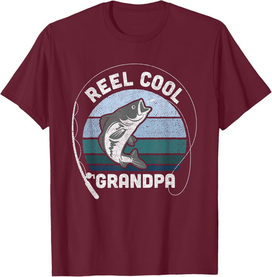 Funny Reel Cool Grandpa Fishing Fathers Day T-Shirt - T-Shirt | Maroon