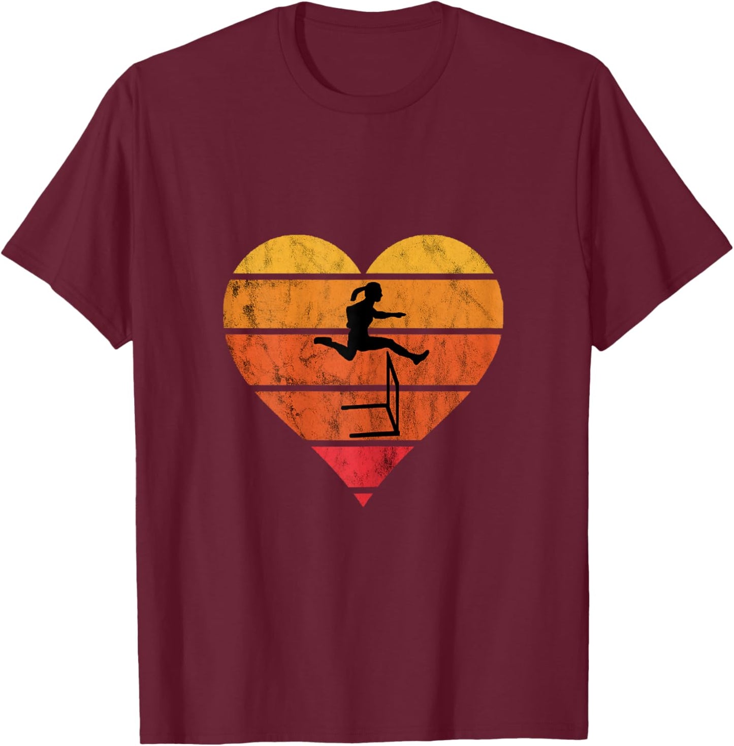 Hurdles Running Athlete Retro Vintage Sunset Hurdler Heart T-Shirt - T-Shirt | Maroon