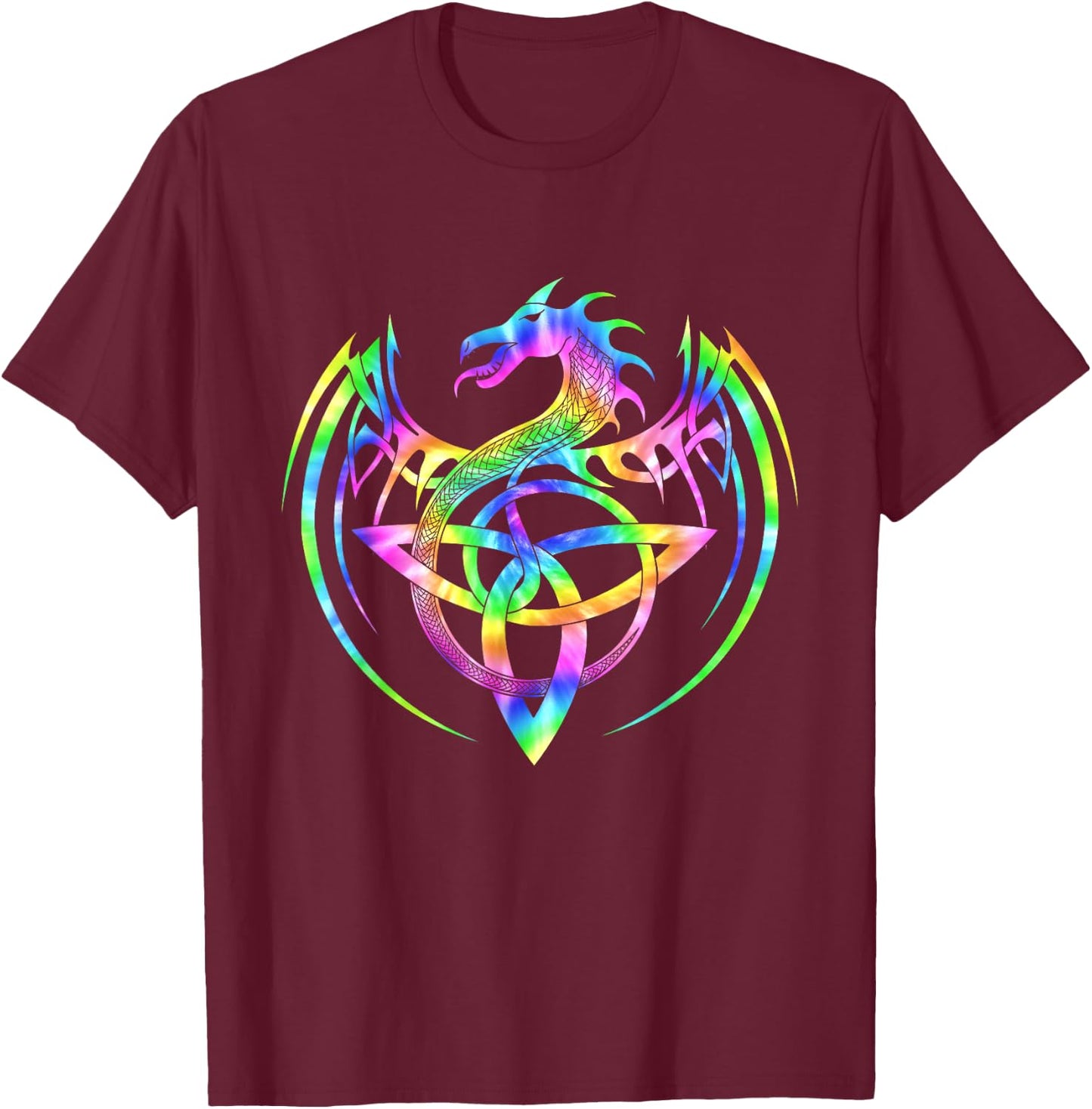 Tie Dye Tribal Celtic Knot Fantasy Dragon T-Shirt - T-Shirt | Maroon