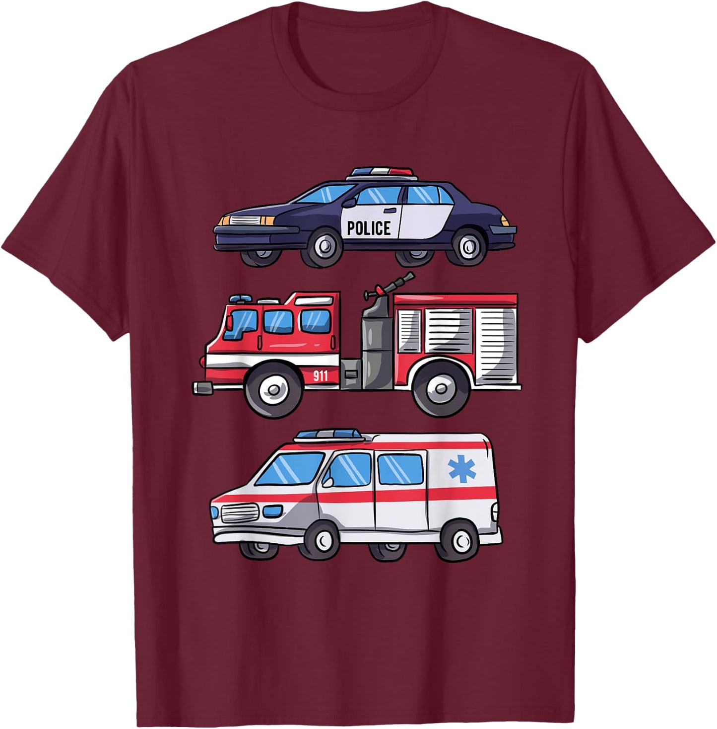 Emergency Vehicle Gift Boys Fire Engine T-Shirt - T-Shirt | Maroon
