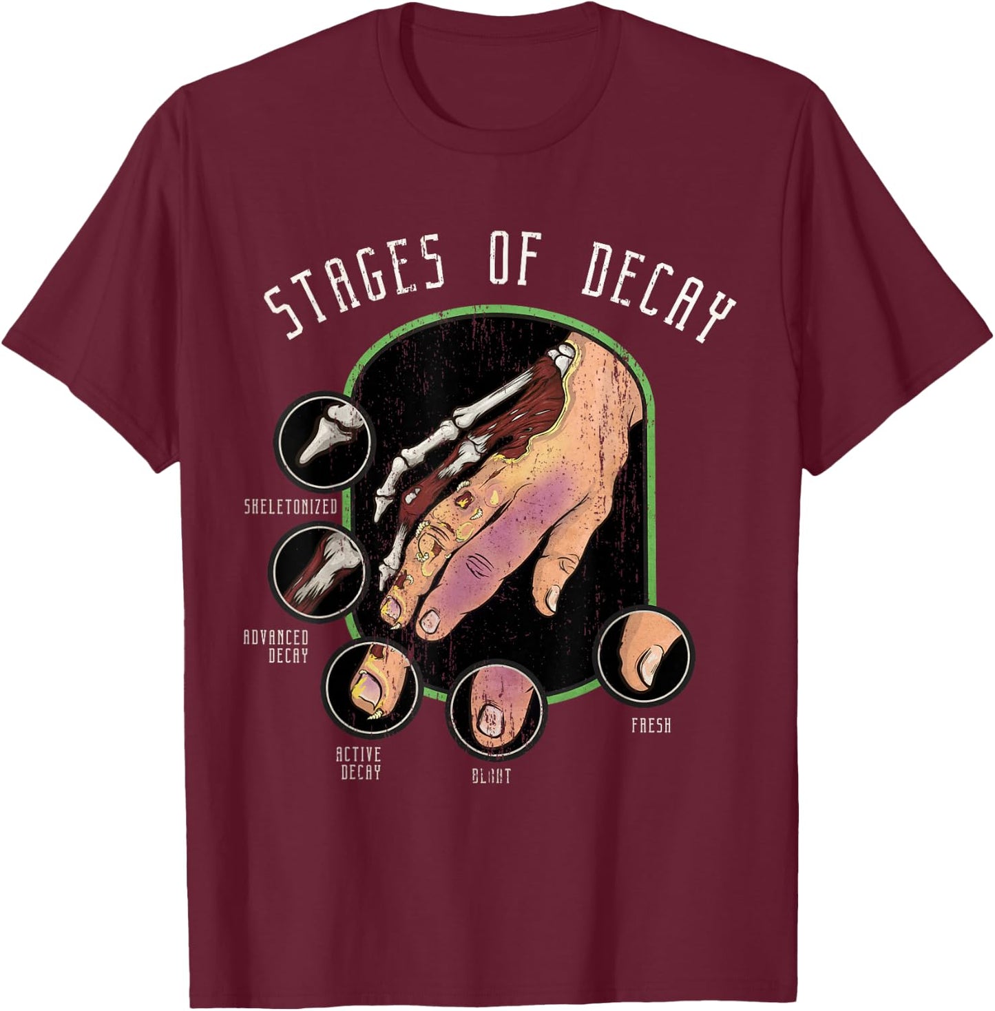 The Stages of Decay - Mortuary Science Mortician Embalmer T-Shirt - T-Shirt | Maroon