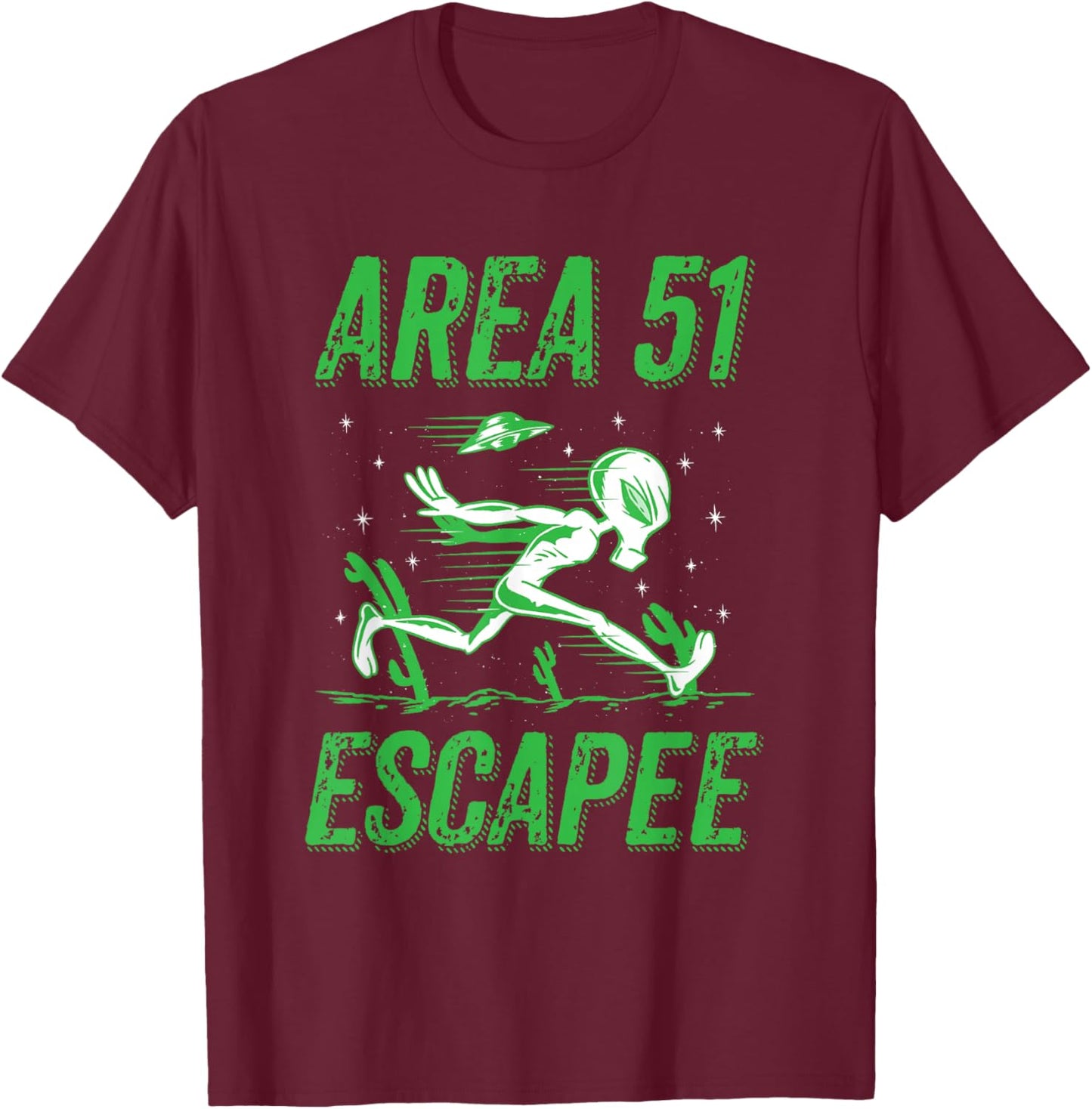 Green Alien Area 51 Escapee T-Shirt - T-Shirt | Maroon