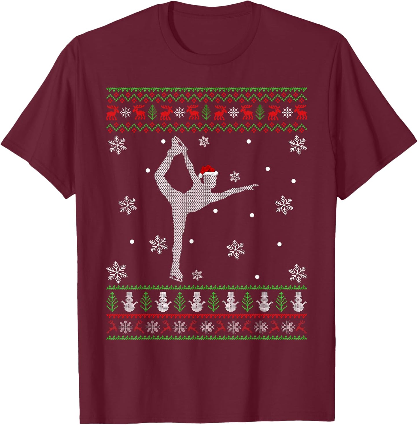 Figure Skating Lover Xmas Ugly Figure Skating Christmas T-Shirt - T-Shirt | Maroon