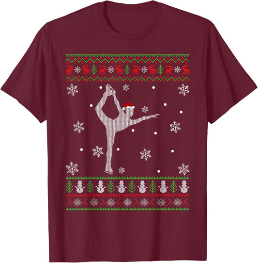 Figure Skating Lover Xmas Ugly Figure Skating Christmas T-Shirt - T-Shirt | Maroon
