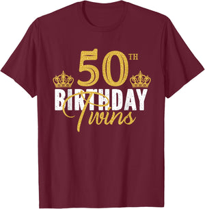 50th Birthday Twins 50 Years Old Twin Brother And Sister T-Shirt - T-Shirt | Maroon