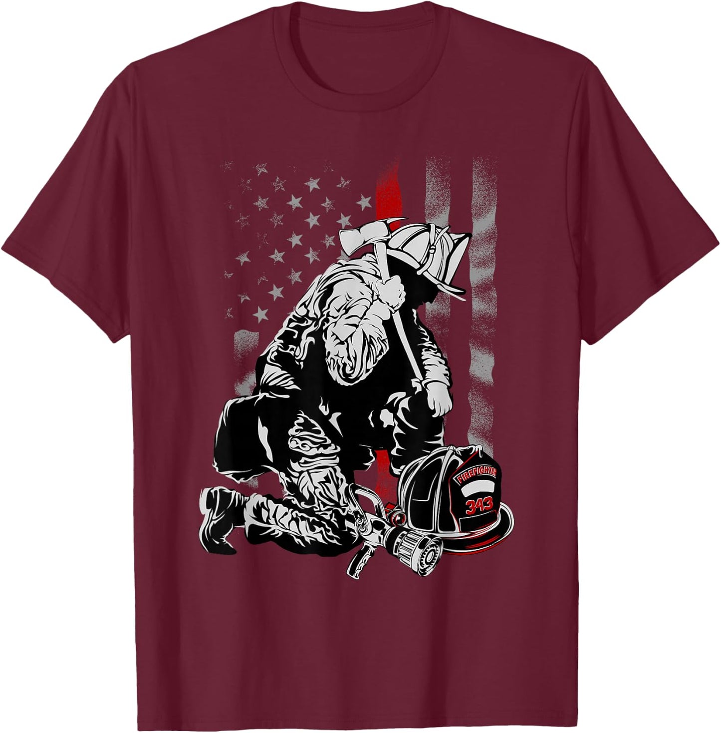 Fireman American Flag Shirt Thin Red Line Firefighter USA T-Shirt - T-Shirt | Maroon