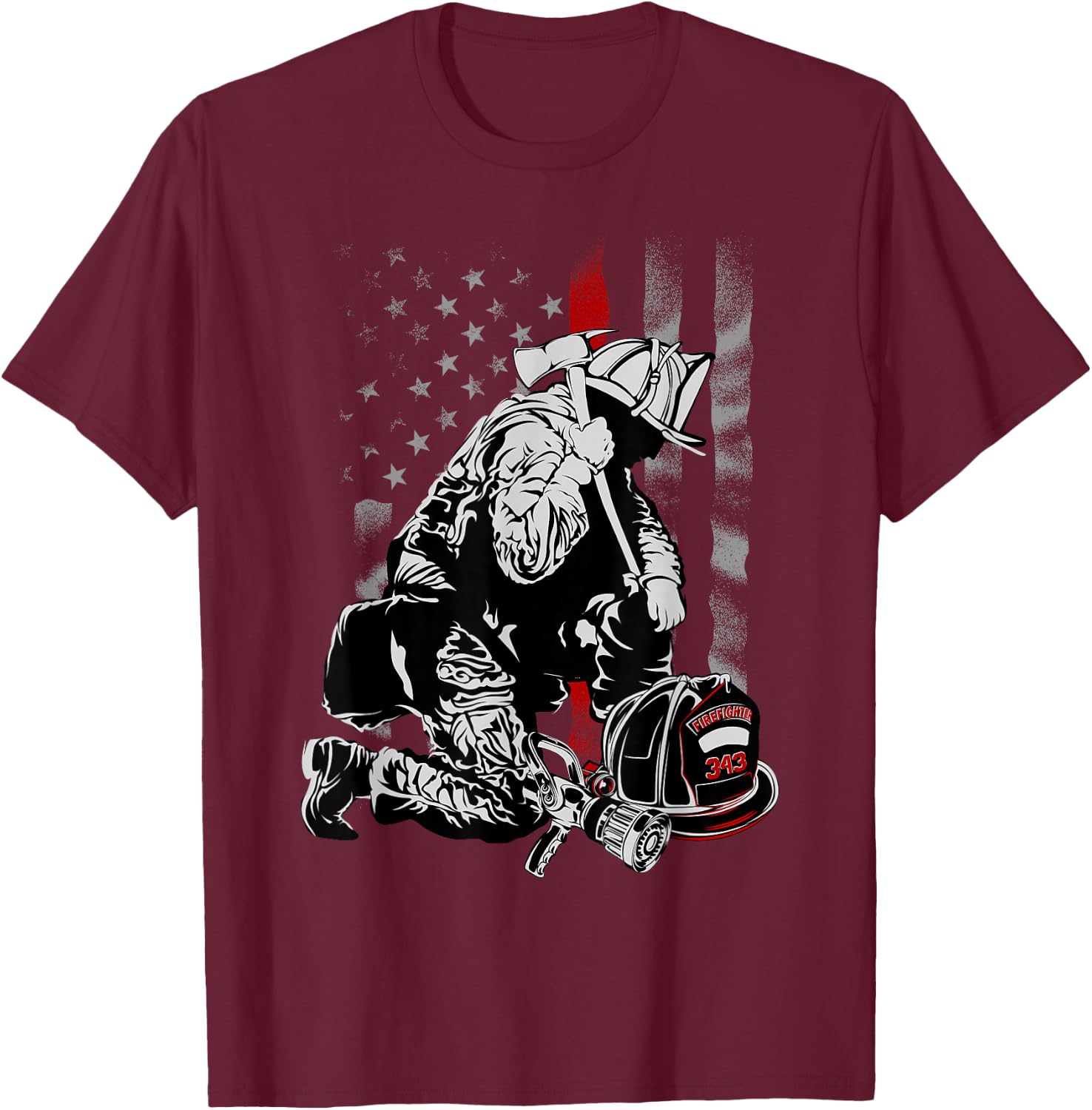 Fireman American Flag Shirt Thin Red Line Firefighter USA T-Shirt - T-Shirt | Maroon