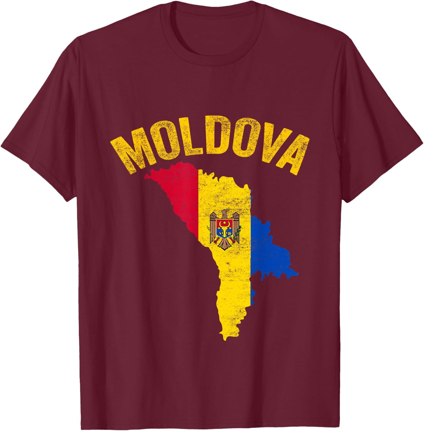 Distressed Retro Moldova Flag Moldova Map Patriotic T-Shirt - T-Shirt | Maroon