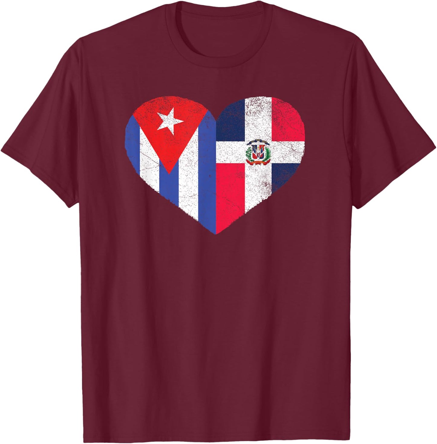 Half Cuban Half Dominican Heart Cuba Dominican Flag T-Shirt - T-Shirt | Maroon