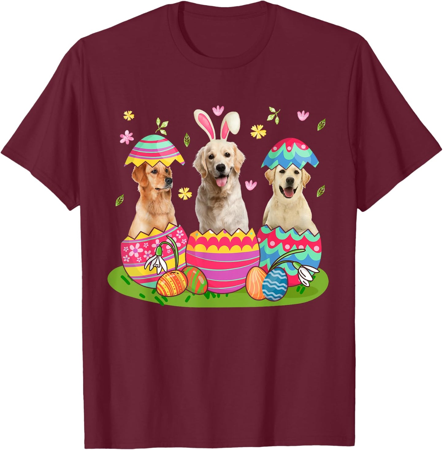 Three Bunny Labrador Retriever Inside Easter Egg Happy T-Shirt - T-Shirt | Maroon