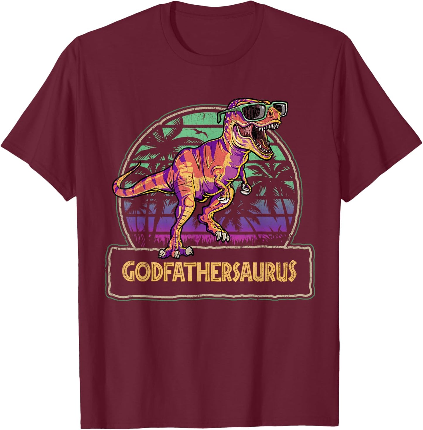 Godfathersaurus T Rex Dinosaur Godfather Saurus Matching T-Shirt - T-Shirt | Maroon