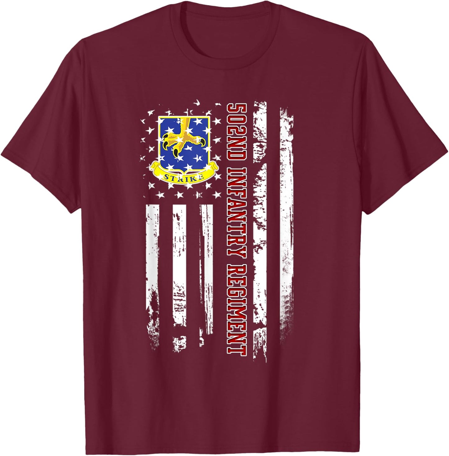 502nd Infantry Regiment Veteran USA Flag Veterans Day Xmas T-Shirt - T-Shirt | Maroon
