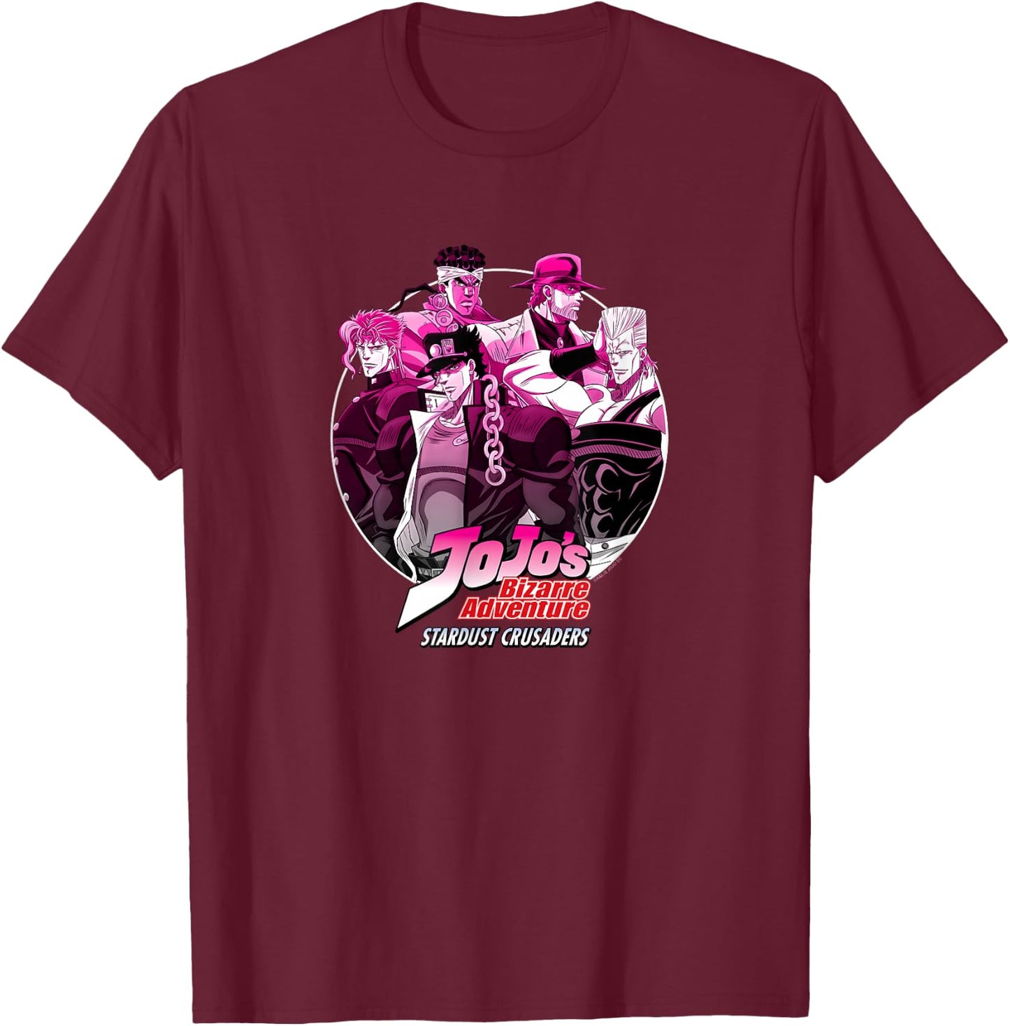 JoJo's Bizarre Adventure Stardust Crusaders Group Anime T-Shirt - T-Shirt | Maroon