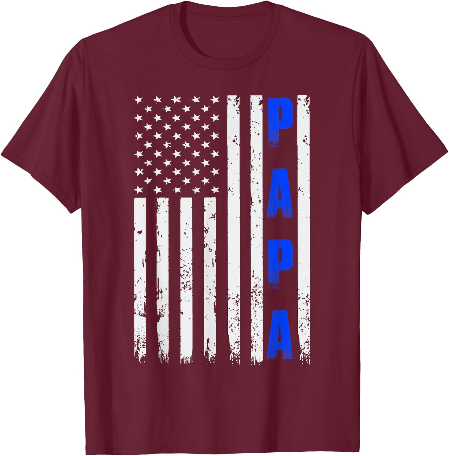Father's Day Thin Blue Line American Flag PAPA T-Shirt - T-Shirt | Maroon