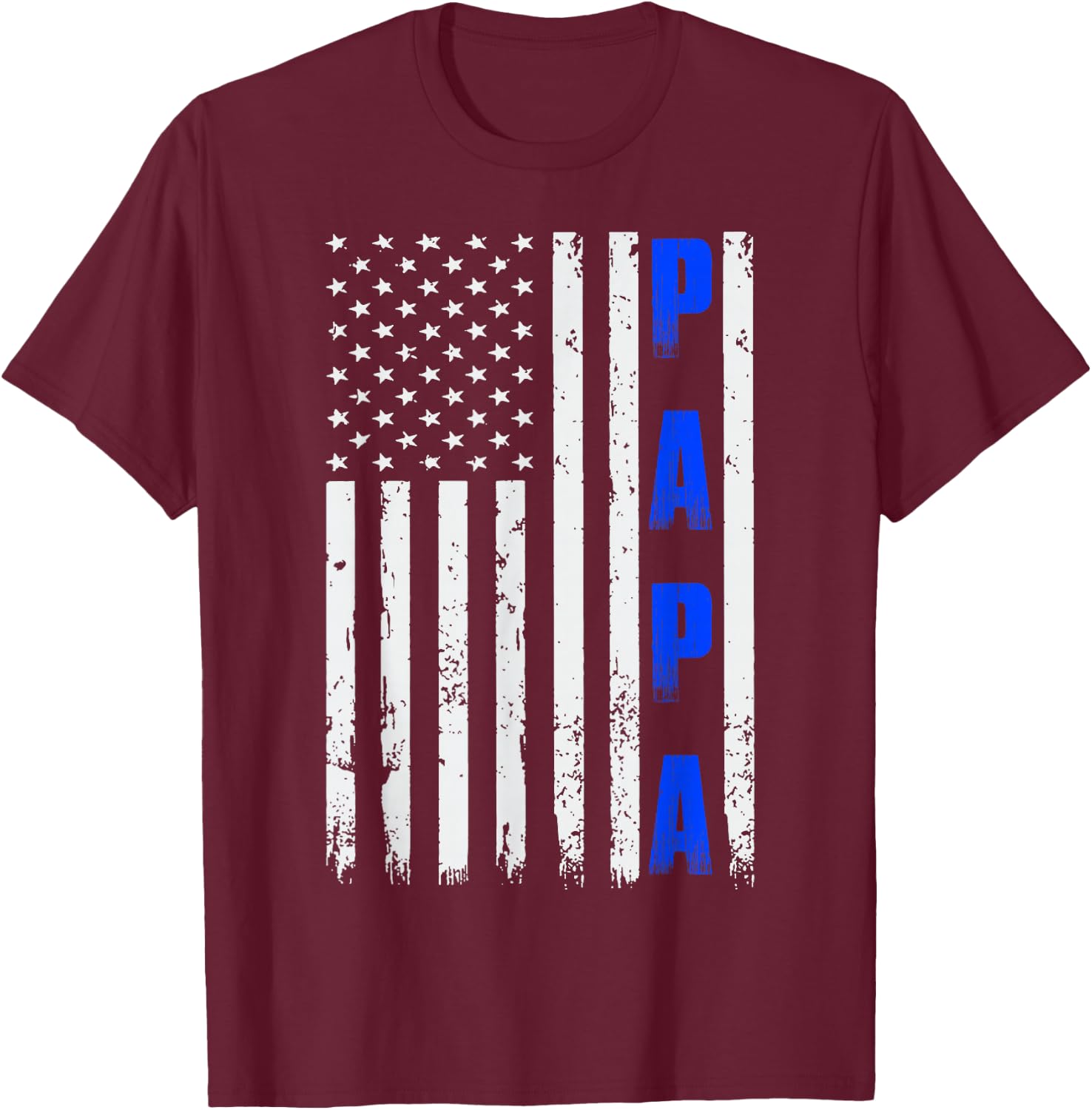 Father's Day Thin Blue Line American Flag PAPA T-Shirt - T-Shirt | Maroon