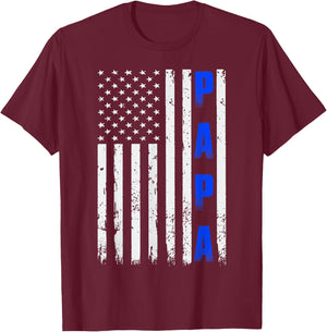 Father's Day Thin Blue Line American Flag PAPA T-Shirt - T-Shirt | Maroon