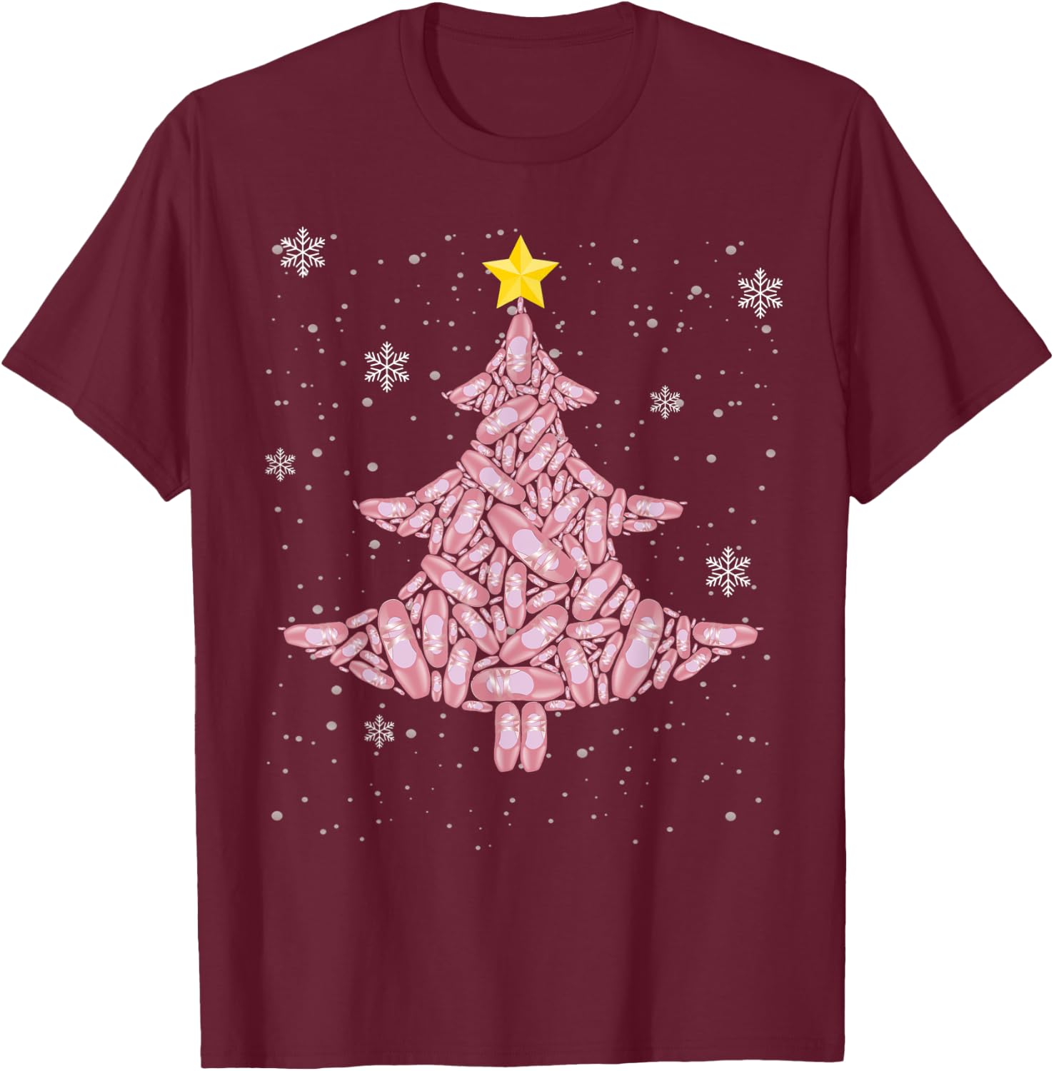 Funny Christmas Ballet Ballerina Dancer Pointe Shoes Tree T-Shirt - T-Shirt | Maroon