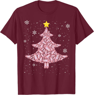 Funny Christmas Ballet Ballerina Dancer Pointe Shoes Tree T-Shirt - T-Shirt | Maroon