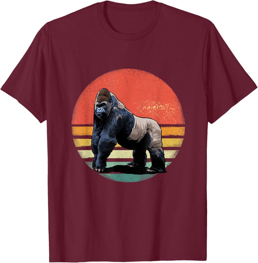 Gorilla Shirt Retro Style Animal Ape Primate Gorilla Lovers T-Shirt - T-Shirt | Maroon