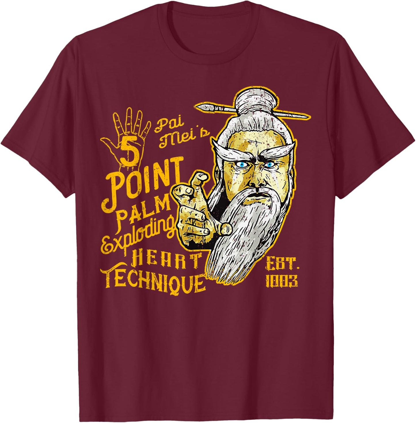 Vintage Pai Mei 5 Point Palm Exploding Heart Technique 1 T-Shirt - T-Shirt | Maroon