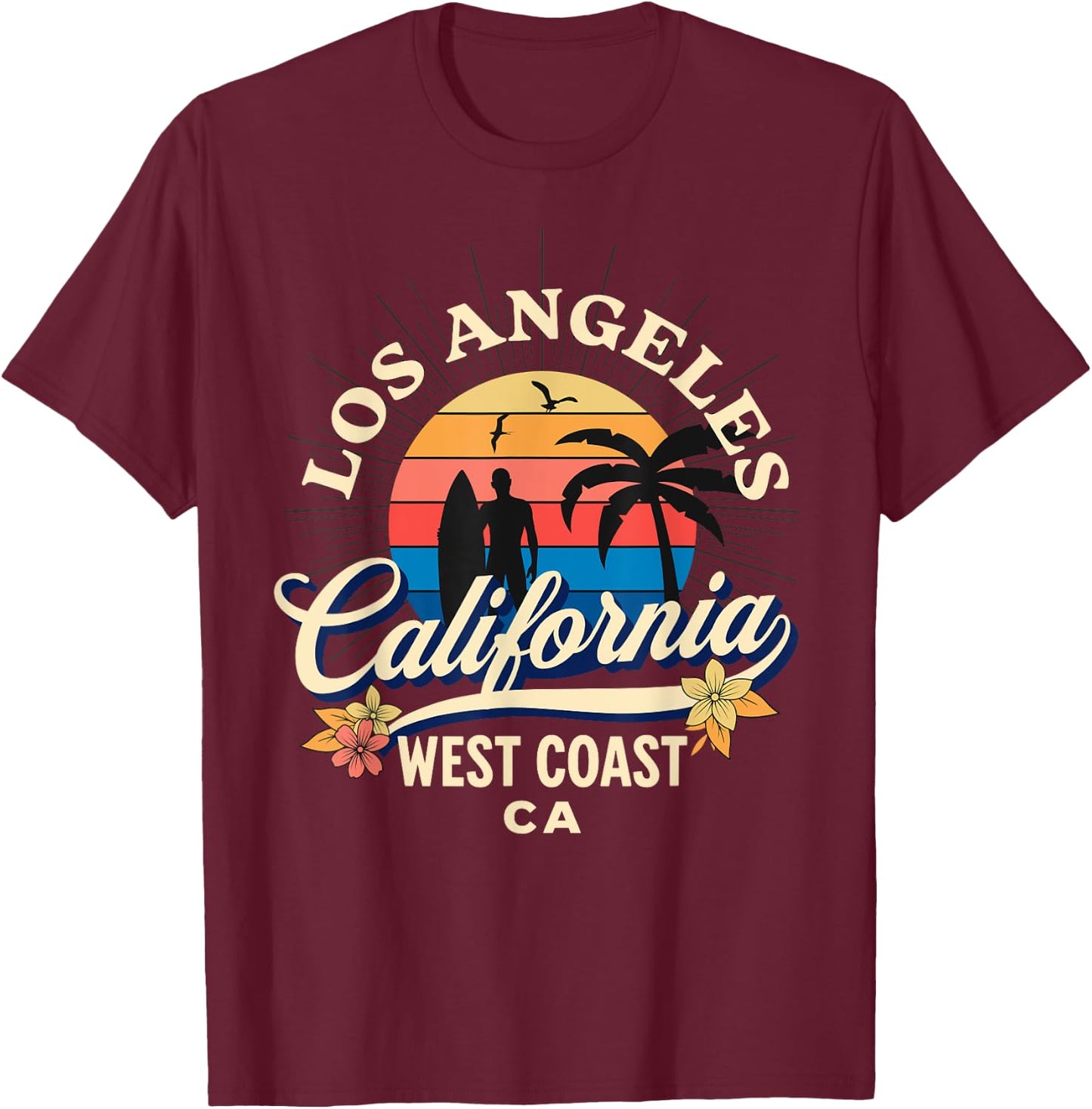 Los Angeles California Beach Surf Summer Vacation Vintage T-Shirt - T-Shirt | Maroon
