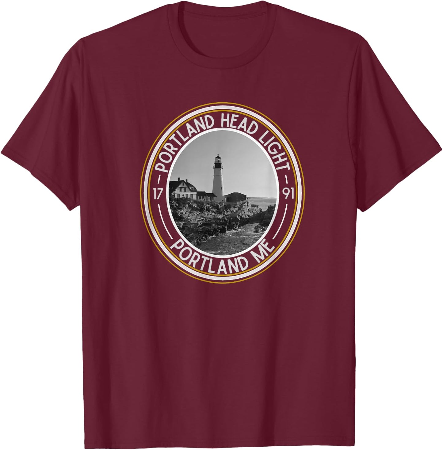Portland Head Light Maine T-Shirt - T-Shirt | Maroon