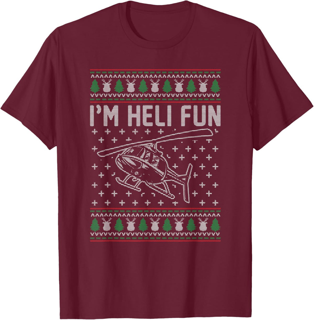 Helicopter Ugly Christmas Funny Pilot Christmas Holiday Gift T-Shirt - T-Shirt | Maroon