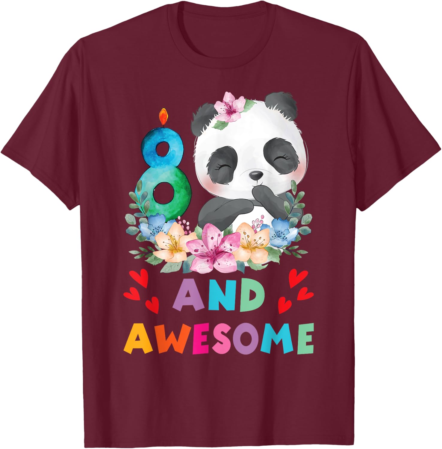8 Years Old 8th Birthday Panda Unicorn Girl Party Gift T-Shirt - T-Shirt | Maroon