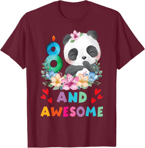8 Years Old 8th Birthday Panda Unicorn Girl Party Gift T-Shirt - T-Shirt | Maroon