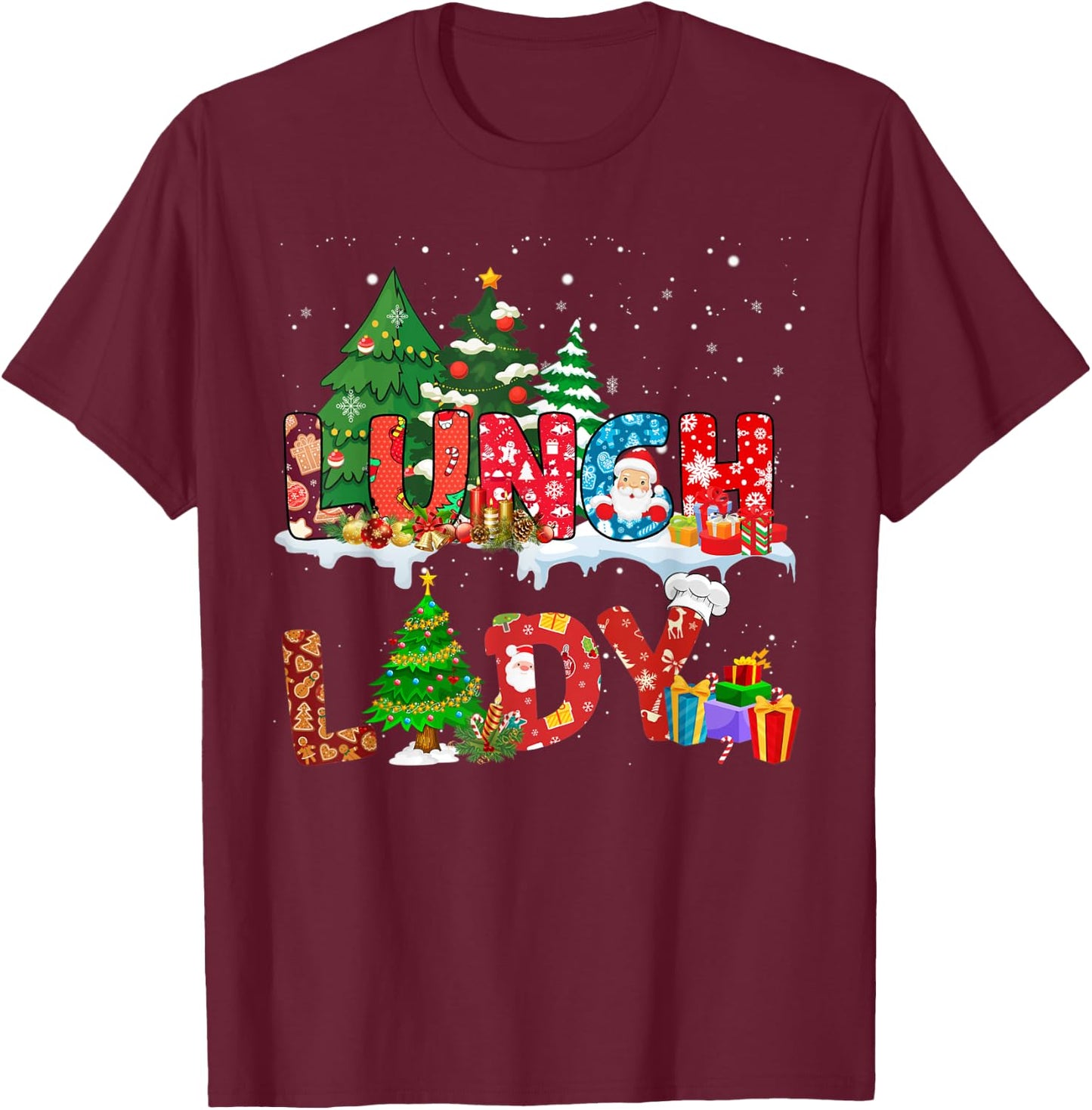Funny Lunch Lady Christmas Pajama Matching Xmas Lunch Lady T-Shirt - T-Shirt | Maroon