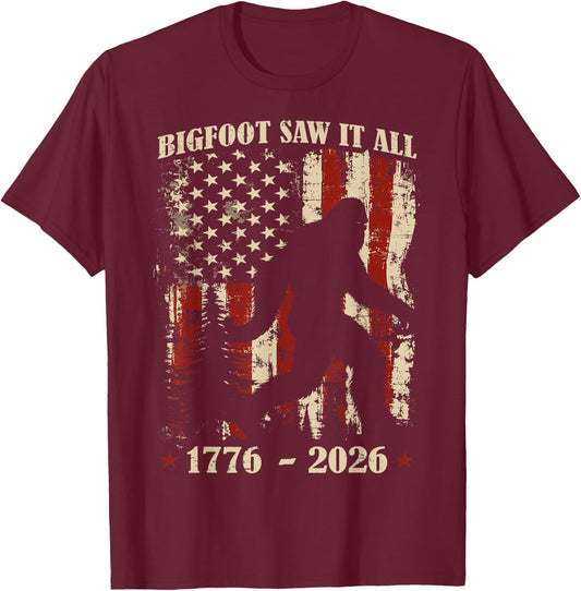 Bigfoot Patriotic 250 Years American USA 4th of July Men T-Shirt - T-Shirt | Maroon