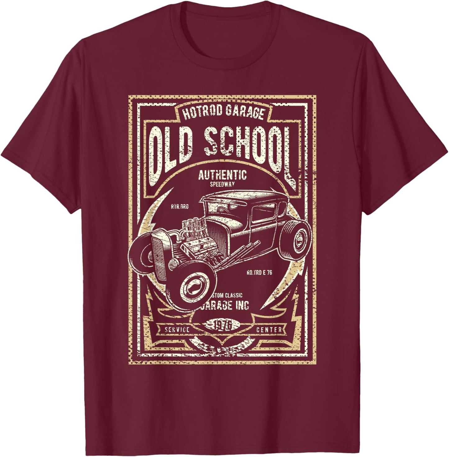 Old School Vintage Hot Rod Garage Men Classic Car T-Shirt - T-Shirt | Maroon