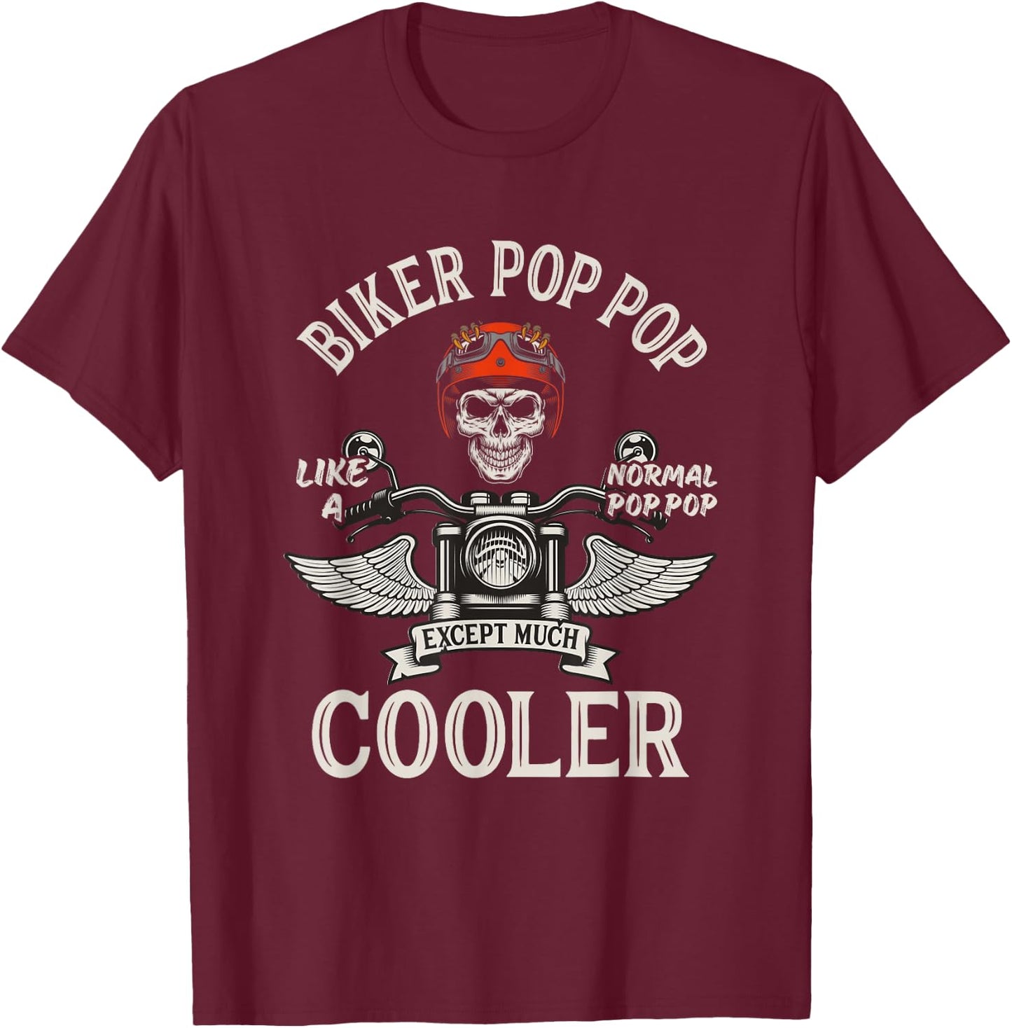 Grandparents Day Apparels Biker Pop Pop - Men's Black Motorcycle - Small - Classic Fit - Short Sleeve - - Lace Embellishment T-Shirt - T-Shirt | Maroon