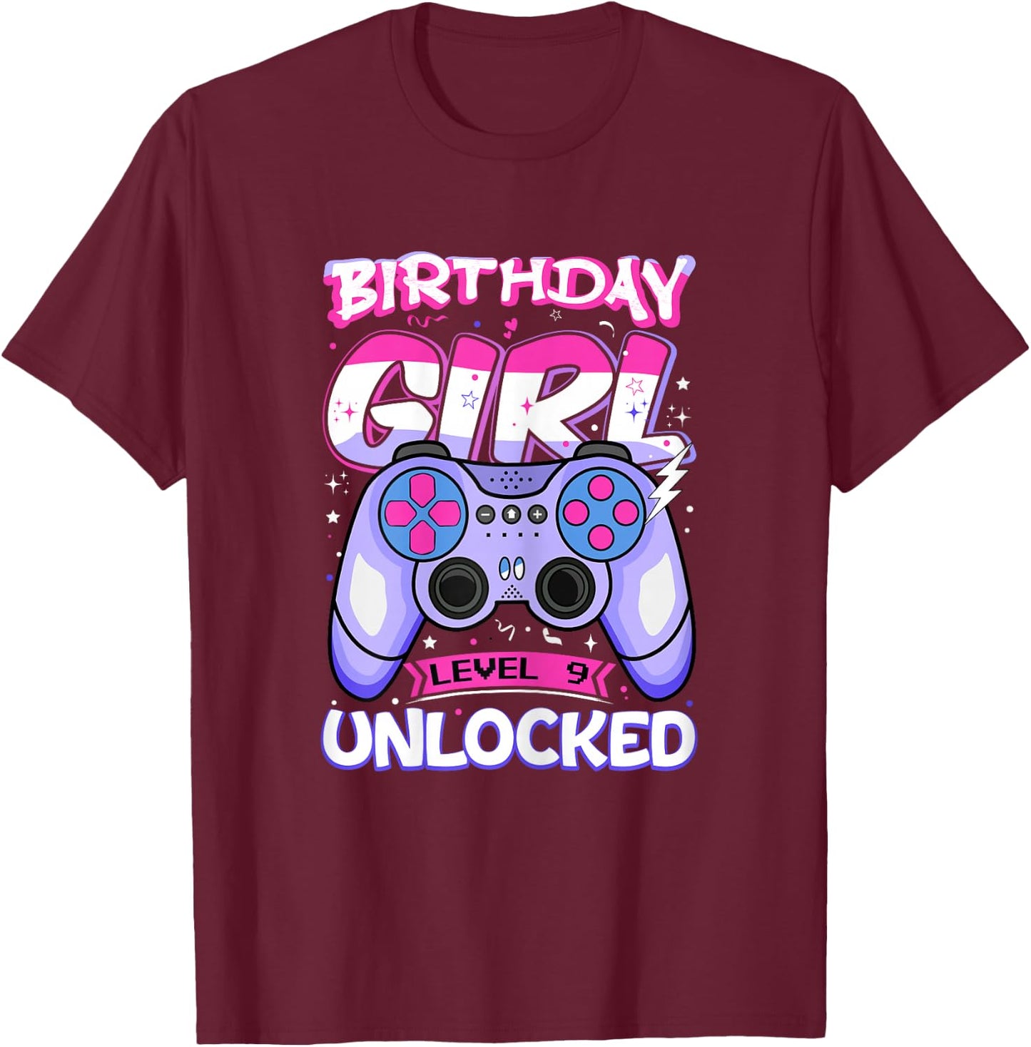 9 Year Old Girl Gamer Level Unlocked 9th Birthday Kids T-Shirt - T-Shirt | Maroon