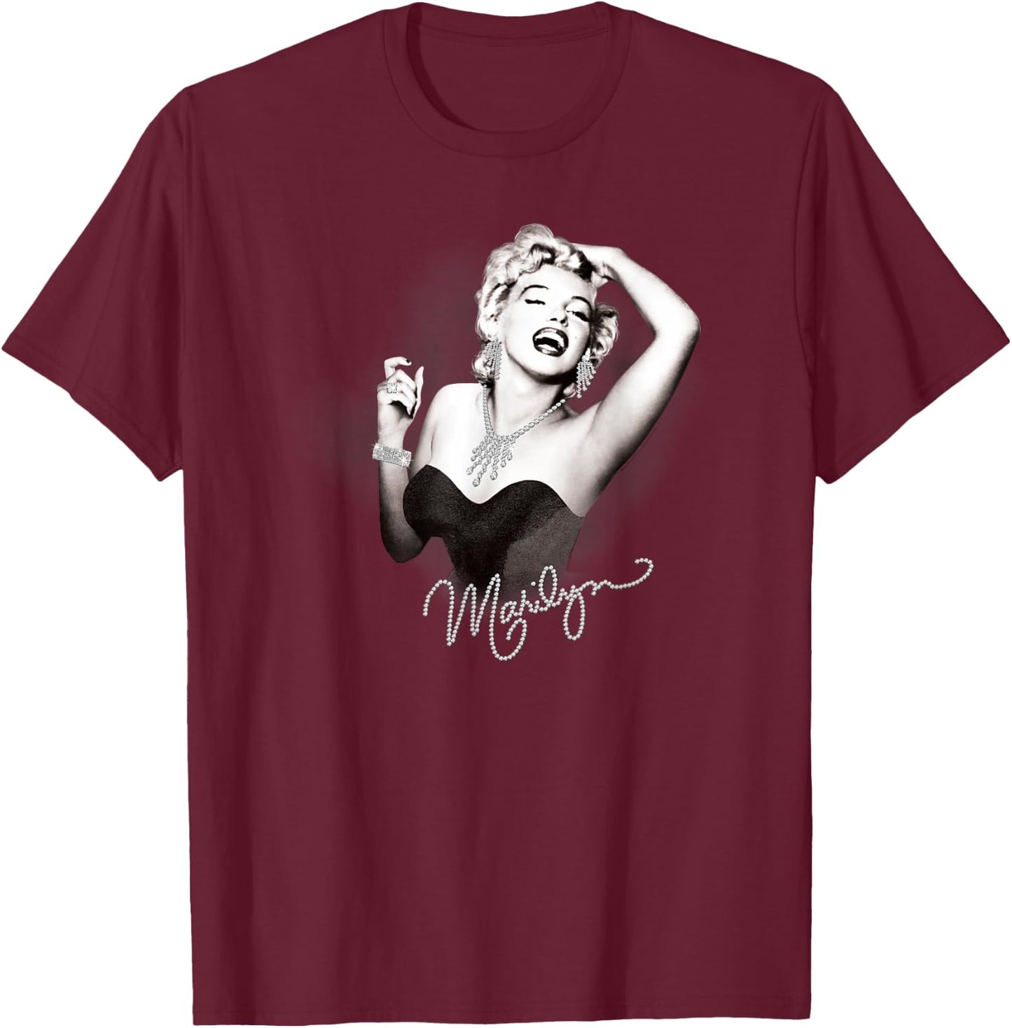Marilyn Monroe Glam Marilyn Black Graphic , Women's Classic Fit, Small T-Shirt - T-Shirt | Maroon