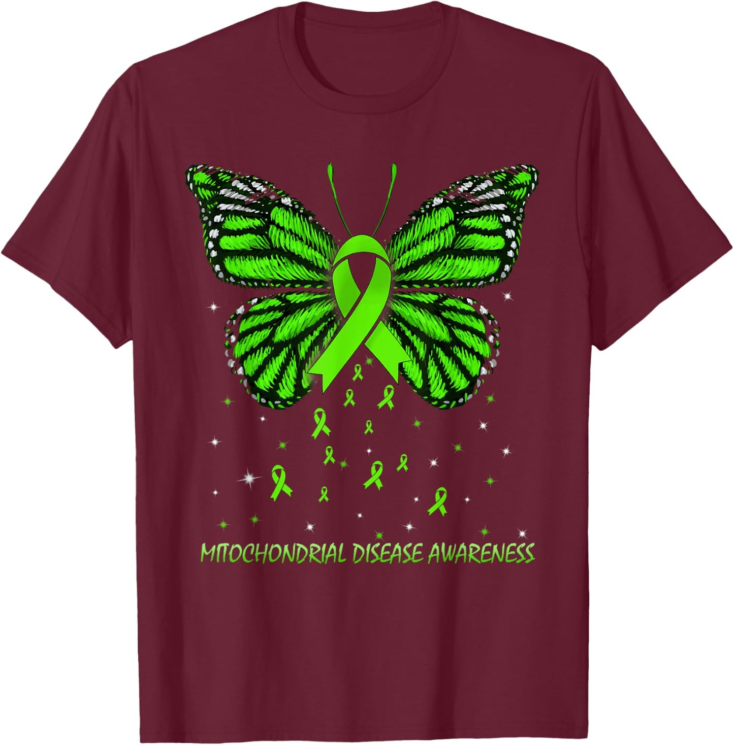 Mitochondrial Disease Awareness Butterfly T-Shirt - T-Shirt | Maroon