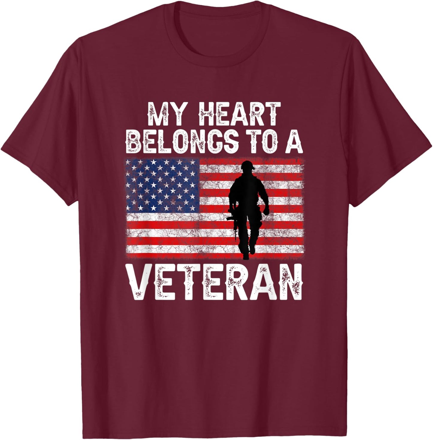 My Heart Belongs To A Veteran Army Veteran Fathers Day T-Shirt - T-Shirt | Maroon