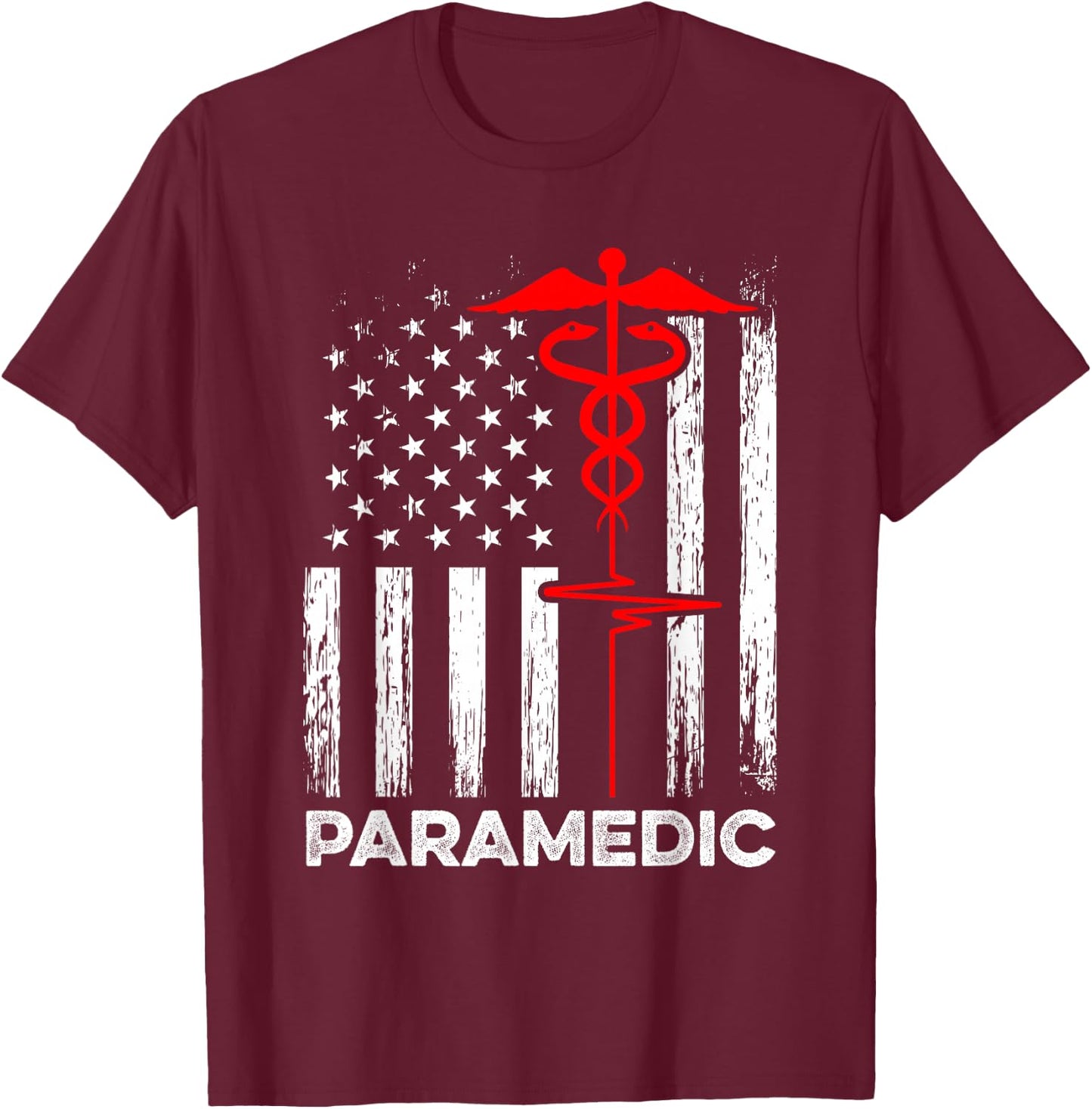 Paramedics USA Flag Doctor Ambulance Nurse Emergency Medical T-Shirt - T-Shirt | Maroon