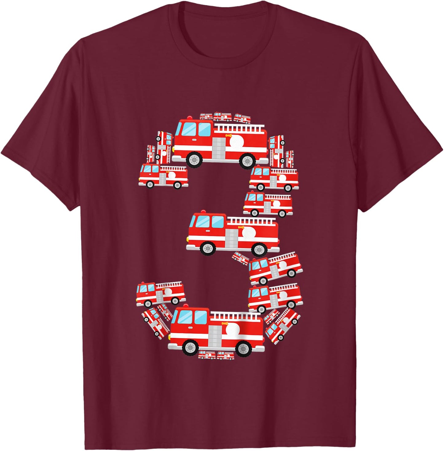 Fire Truck 3rd Birthday Boy 3 Year Old Toddler Firefighter T-Shirt - T-Shirt | Maroon