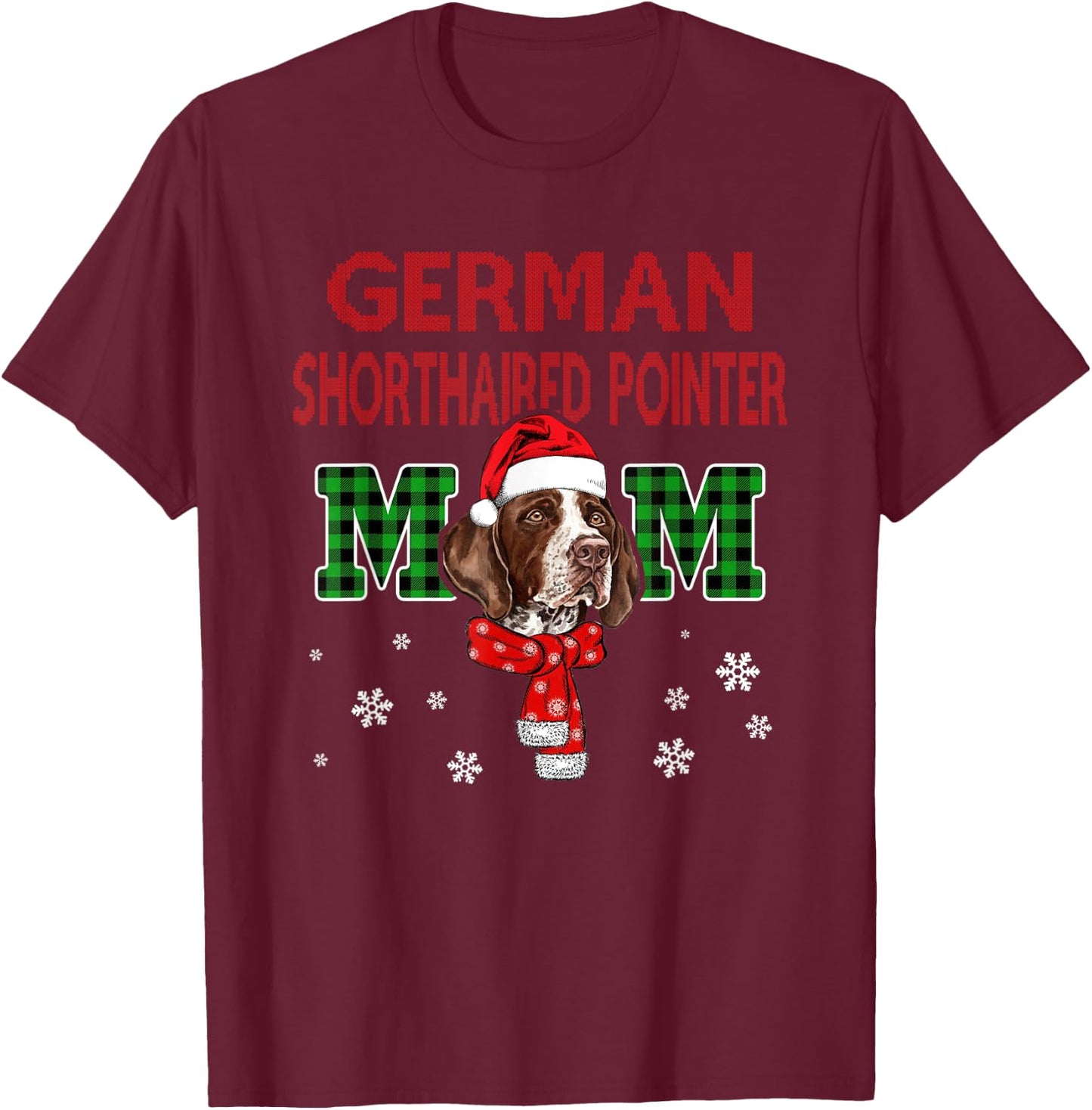 Christmas GSP Mom Plaid Santa Hat Cute Dog Lover T-Shirt - T-Shirt | Maroon
